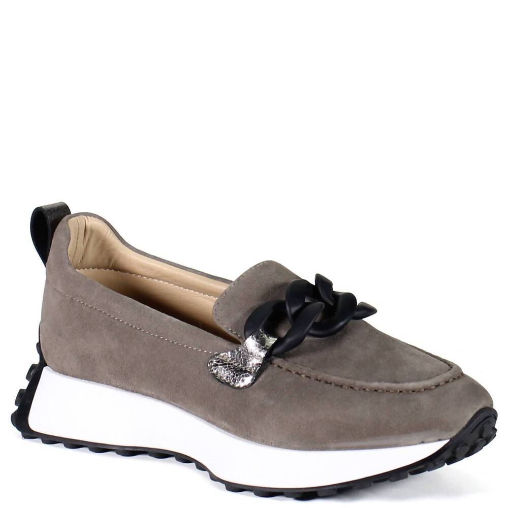 Women’s Taupe Suede Chain-Accent Platform Sneaker Loafer